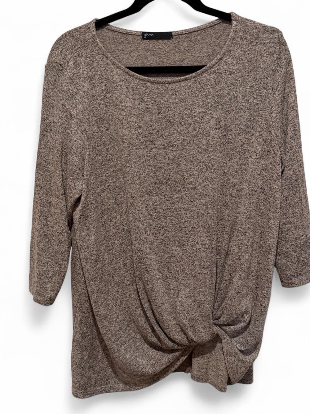 Gibson Brown Heathered Twist-Front Long Sleeve Top Large